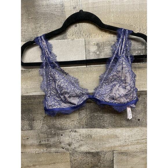 VICTORIAS SECRET DREAM ANGELS Chantilly Lace Long Line Bralette M Ensign blue - Picture 2 of 5